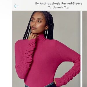 NWT Anthropologie Raspberry Long Ruched-Sleeve Turtleneck Top